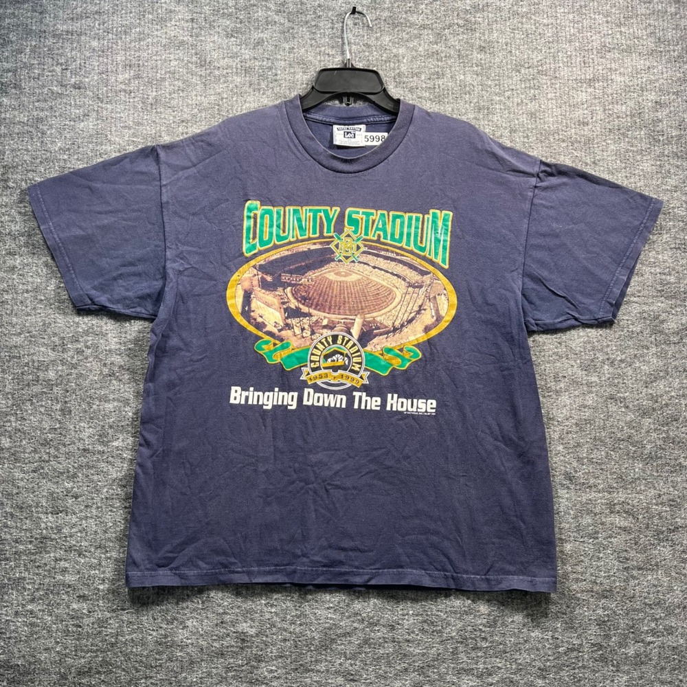 Vintage Lee Milwaukee County Stadium 1999 T-Shirt Navy Blue XL